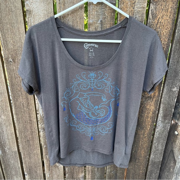Converse Short Sleeve Gray T-Shirt With Mermaid Graphic In Blue Sz S - Picture 6 of 9